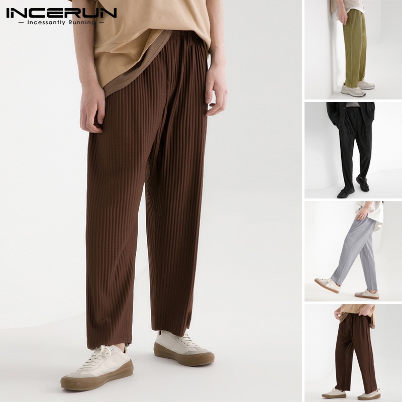 Quần dài INCERUN ống đứng dáng rộng thiết kế đơn giản phong cách cổ điển hợp thời trang cho nam