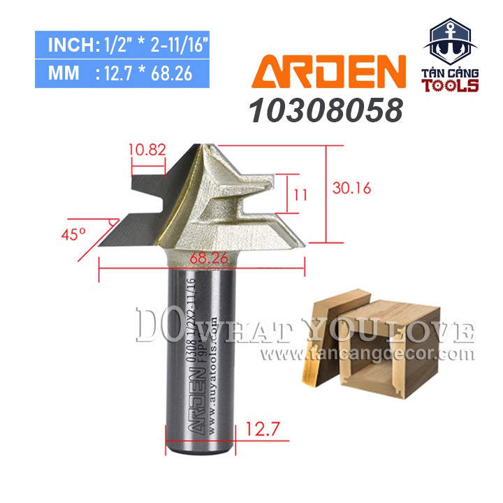 Mũi Router Ghép Góc 90 Độ Arden Cho Ván Dày 25 - 30 mm Cốt 12.7 mm