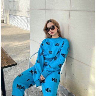 Mistaker l set quần áo logo vải nỉ màu xanh đậm