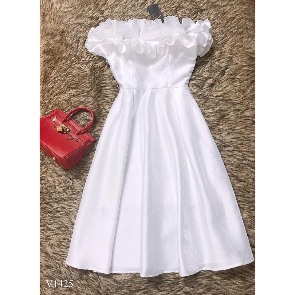 Đầm trắng trễ vai dáng xòe công chúa V1425_ Đậu Studio [Kèm ảnh thật] | BigBuy360 - bigbuy360.vn