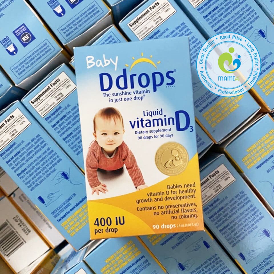 Vitamin D (90 giọt) phát triển xương răng, tăng miễn dịch cho bé dưới 1 tuổi Vitamin D3 Drops 400 IU, Mỹ/Canada