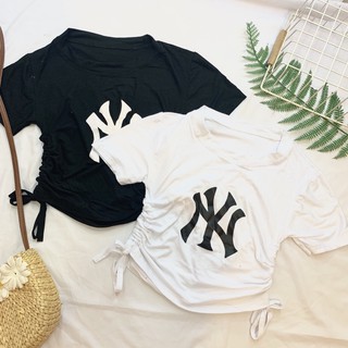 Áo thun lụa croptop NY rút 2 bên eo xinh xắn