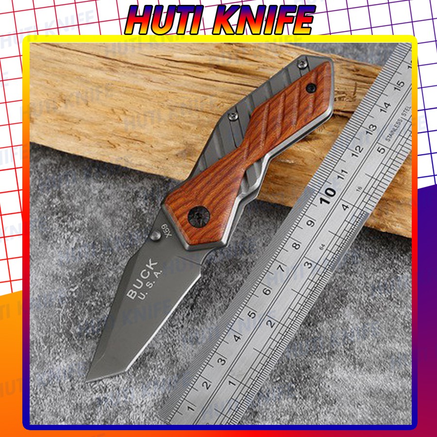 Dao phượt gấp gon mini cao cấp chiếc ghép cành lưỡi tanto HUTI KNIFE Buck X59