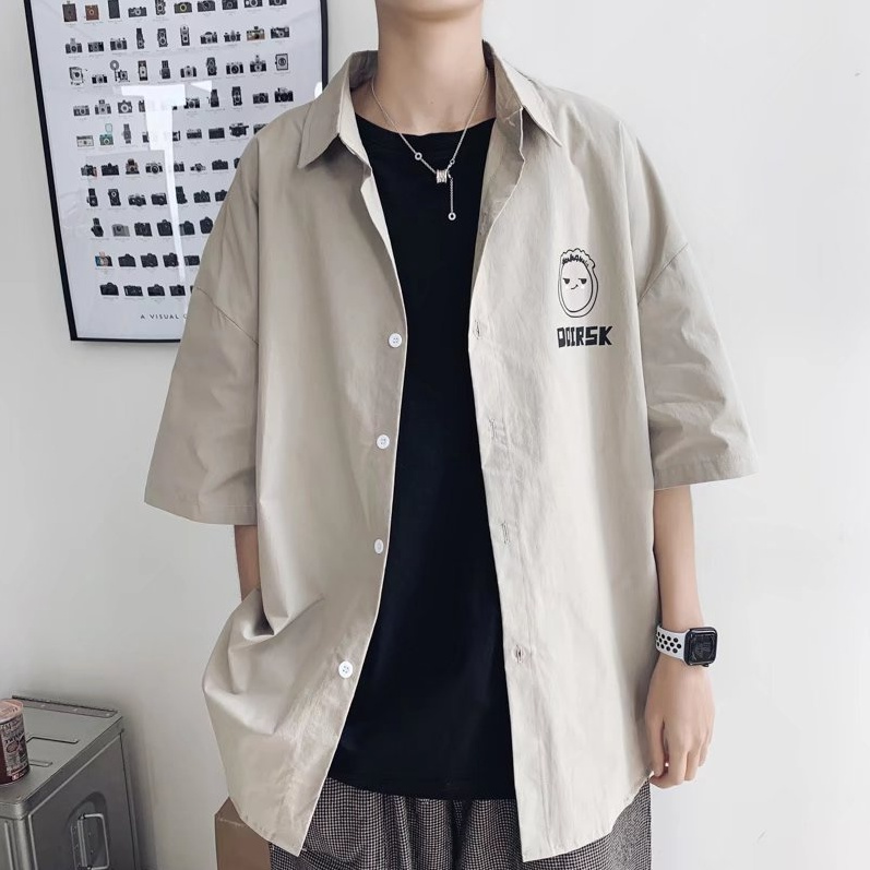 Áo Thun Tay Ngắn Màu Trơn In Họa Tiết Hoạt Hình Phong Cách Nhật Hàn Cho Nam Thời trang phong cách hàn quốc ngắn tay unisex và simple áo thun cổ tròn