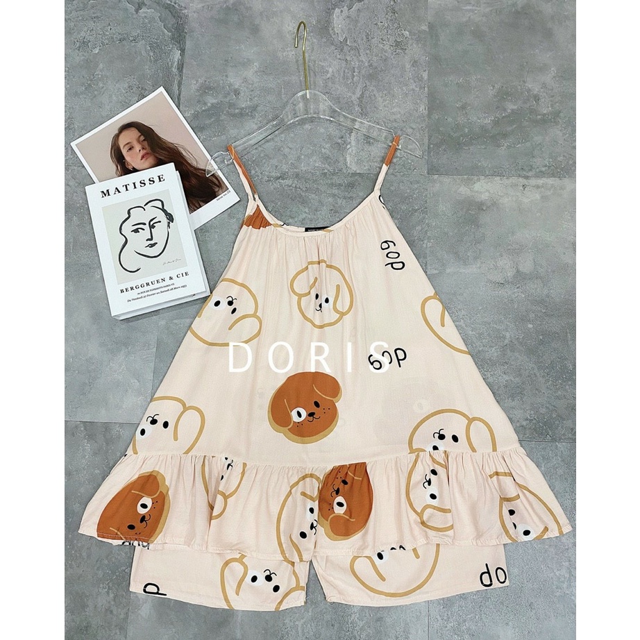 Bộ bầu lanh lụa siêu mềm mát, kiểu áo 2 dây và quần đùi