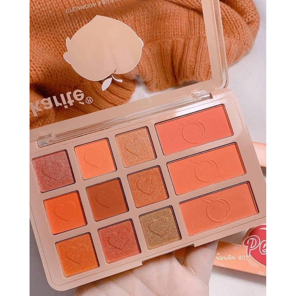 [2in1] Phấn Mắt 9 Ô Màu Nhũ Lì + 3 Tone Má Hồng Siêu Đẹp Karite Peach Eyeshadow & Blusher No.87252 | BigBuy360 - bigbuy360.vn