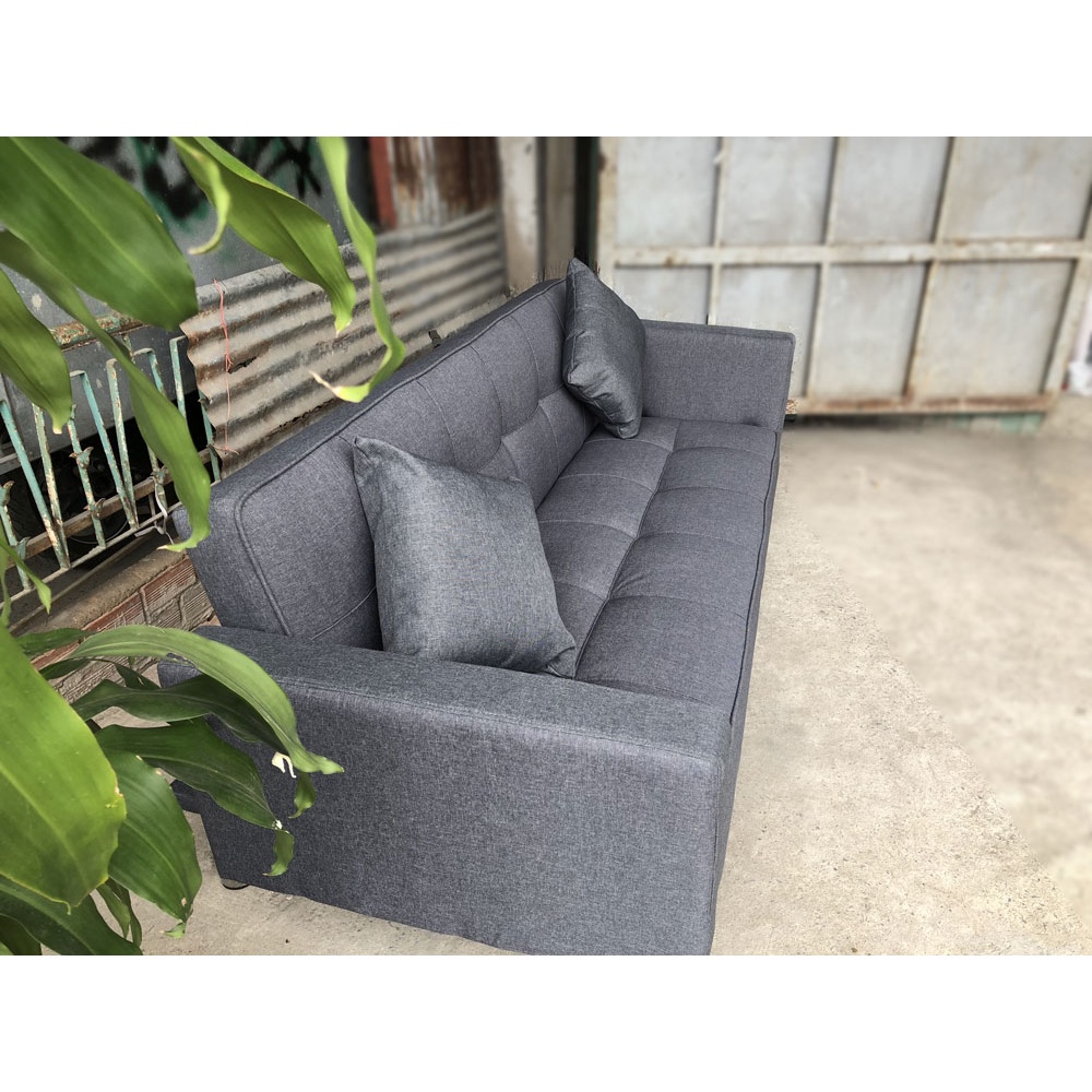 Ghế Sofa Bed Có Tay Vịn Hàng Lắp Ráp - Sofa Giường Đa Năng Vải Bố Màu Xám Chân Inox