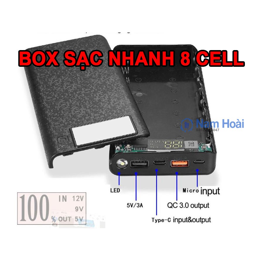 Box sạc nhanh 8 cell 5V3A QC 3.0 PD 3.0 (Có thể dể dàng tháo lắp)