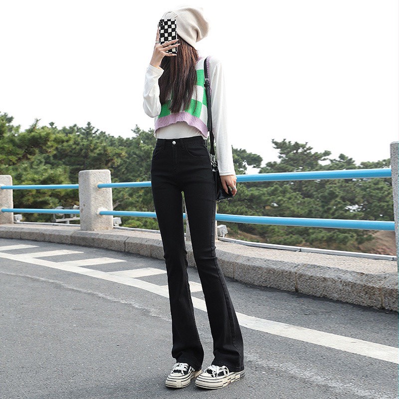Quần jean nữ ống loe lưng cao dáng ôm skinny Minxy quần bò nữ cạp cao ống đứng loe ống nhẹ | WebRaoVat - webraovat.net.vn