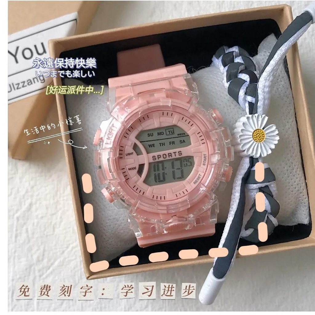 Đồng Hồ Đeo Tay Điện Tử Trong Suốt Màu Hồng Hoa Anh Đào Phong Cách Mori Harajuku Hàn Quốc Đơn Giản Dành Cho Nữ Sinh