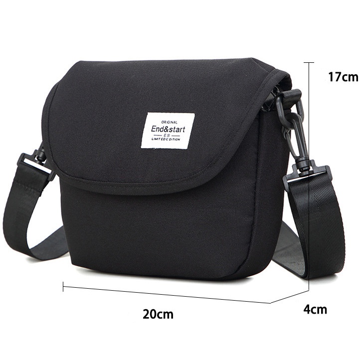 Túi Đeo Chéo Mini Nhỏ Gọn Nam Nữ Vải Canvas Cao Cấp Trượt Nước KT 19x15x8cm Màu Xanh Navy T76