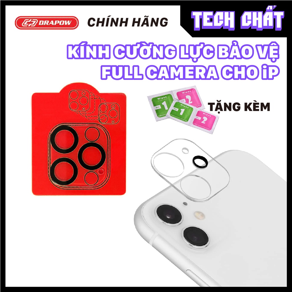 Kính dán bảo vệ toàn bộ camera cho iP chính hãng Drapow đủ đời từ iPhone Xr đến 14 Pro Max tech chất