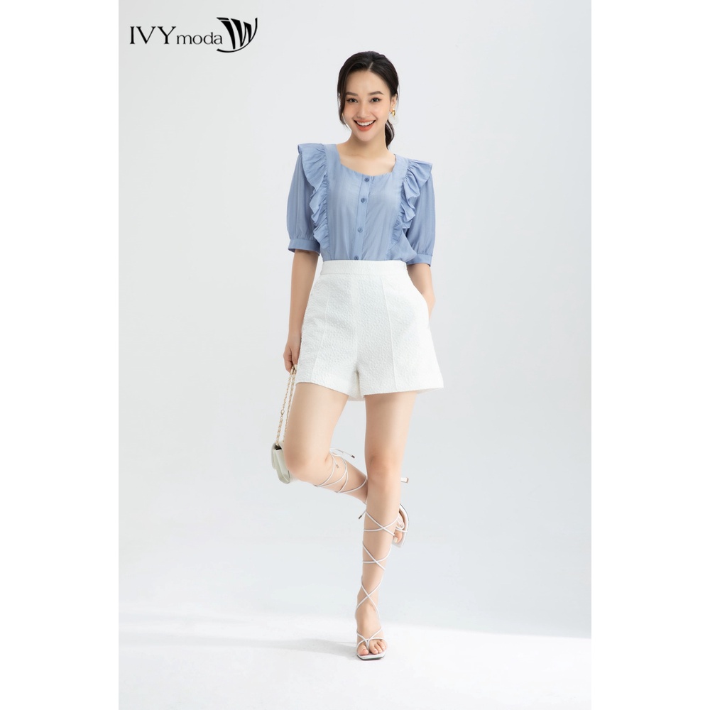 Áo sơ mi nữ ráp bèo vai IVY moda MS 16B8508