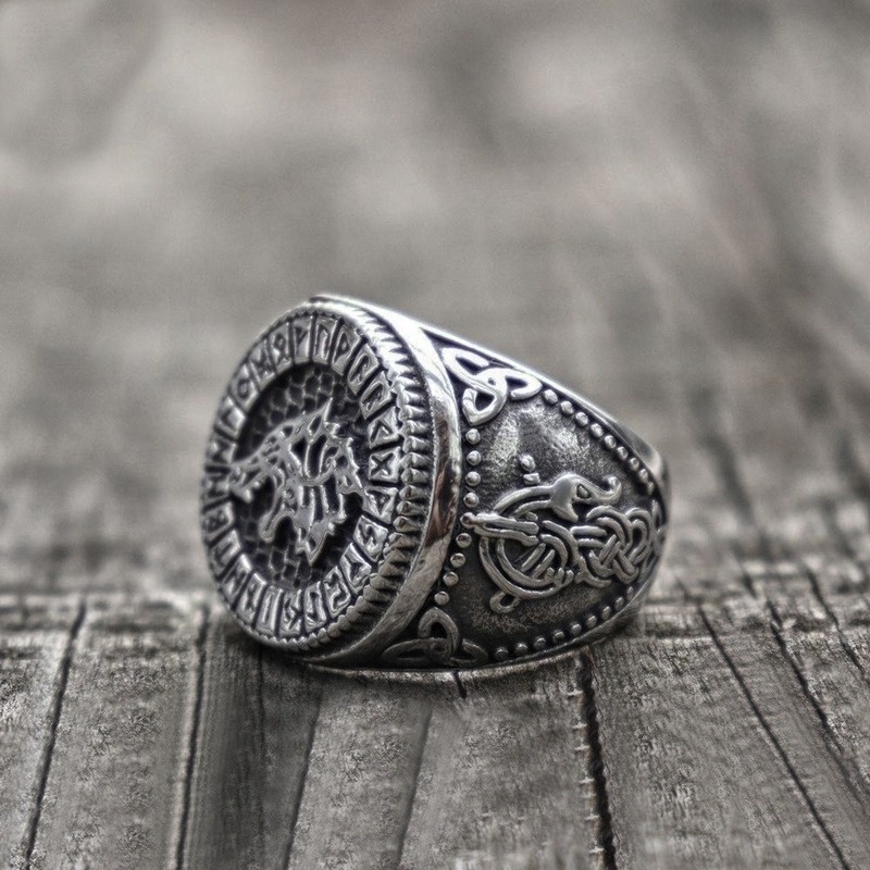 Nhẫn Bắc Âu Viking Vintage Bạc Rồng Celtic Nhẫn Rune Amulet cho Nam giới
