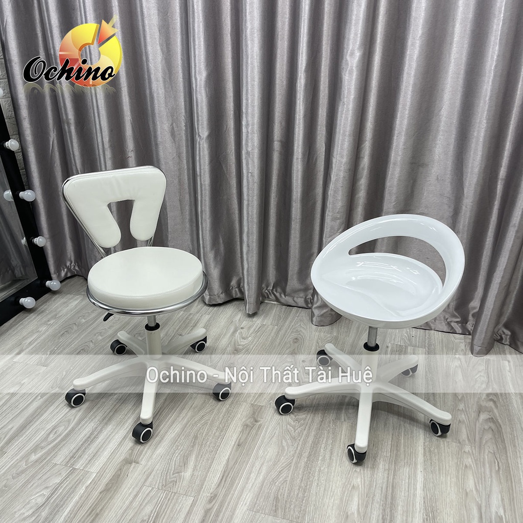 Ghế Trang Điểm Xoay, Ghế Làm Việc, Ghế Tựa Trắng Bánh Xe Chân Nhựa Trắng Siêu Sang Chảnh