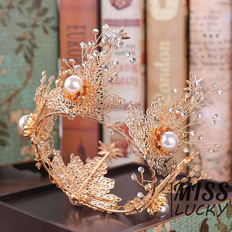 Vương miện thời trang bằng hợp kim hình lá đính pha lê cao cấp