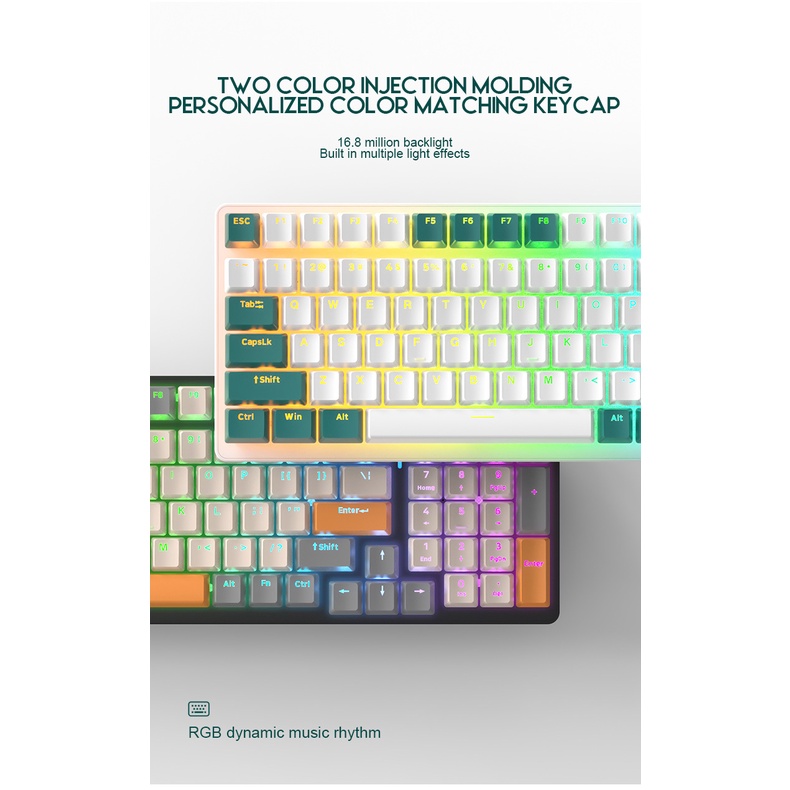 Hotswap Bàn Phím Cơ Cao Cấp Wolf K3 Layout 100 phím Led Rainbown 10 Chế Độ Văn Phòng Gaming Mới 2022