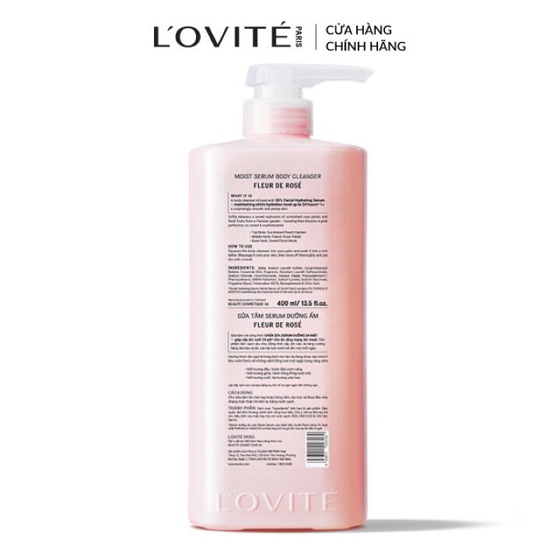 Sữa Tắm L’Ovité Dưỡng Ẩm Serum Fleur De Rosé Moist Serum Body Cleanser 700ml