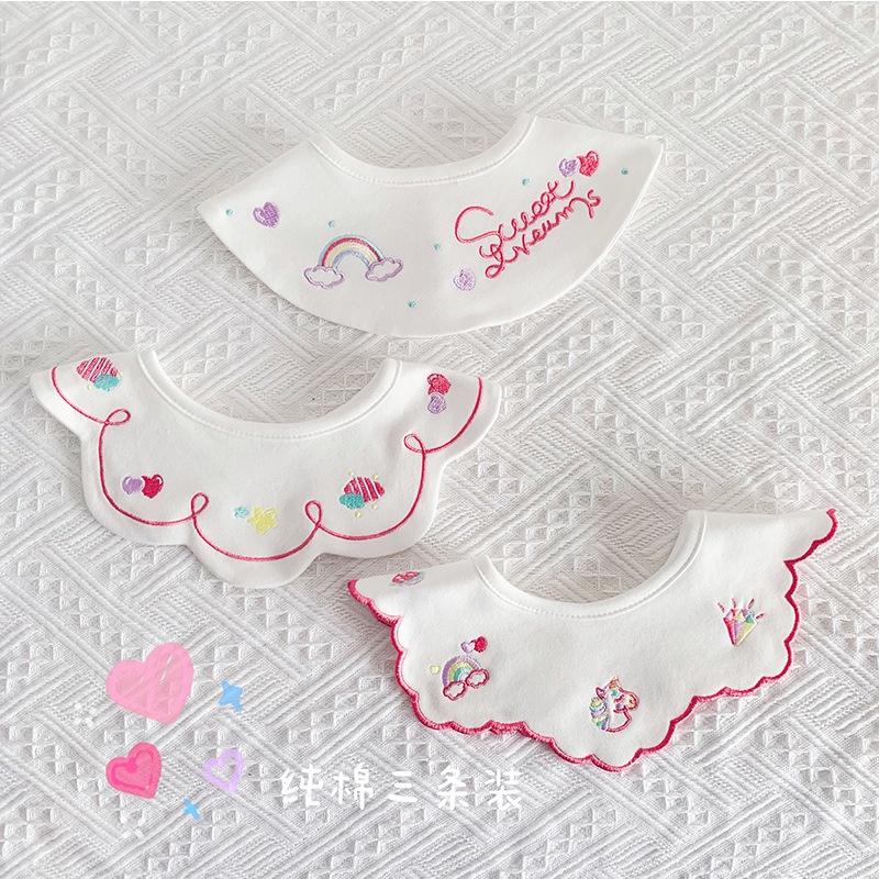 Set 3 Yếm Ăn Cotton Có Thể Xoay 360 Độ Họa Tiết Hoạt Hình Đáng Yêu 2082 Dành Cho Bé