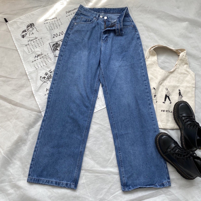 Quần jean nữ ống rộng hai túi ngang (không co giãn), quần bò D100 thời trang Hàn Quốc ulzzang VM STYLE 22QJR03AS1802 | BigBuy360 - bigbuy360.vn