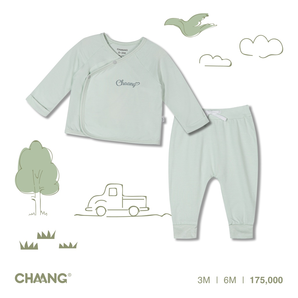 Bộ quần áo dài cúc chéo Jungle xanh lá CHAANG