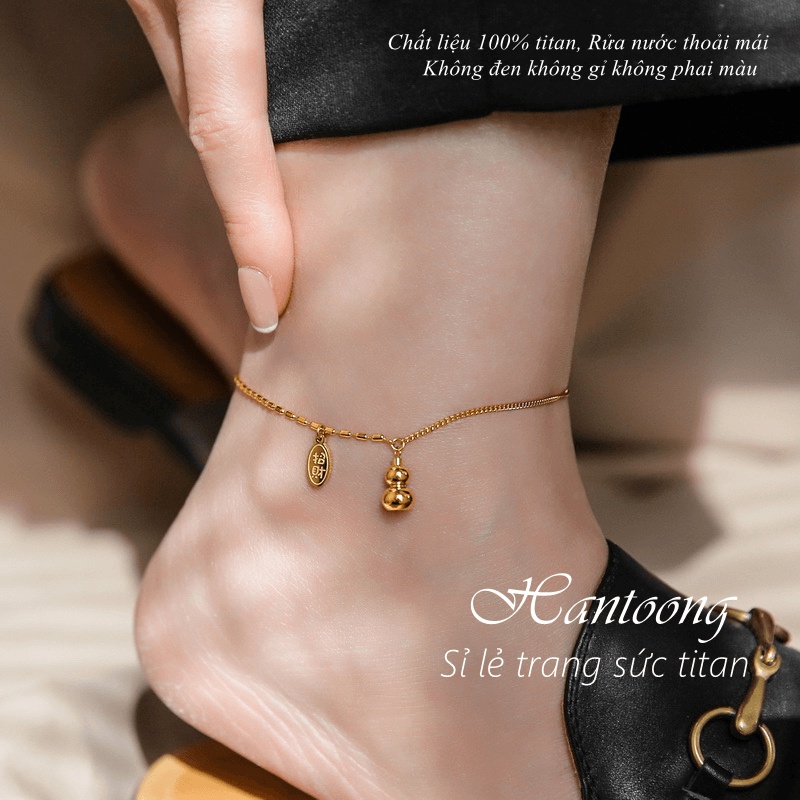 Lắc chân nữ bằng titan không gỉ mặt hình hồ lô tài lộc thanh lịch thời trang mới