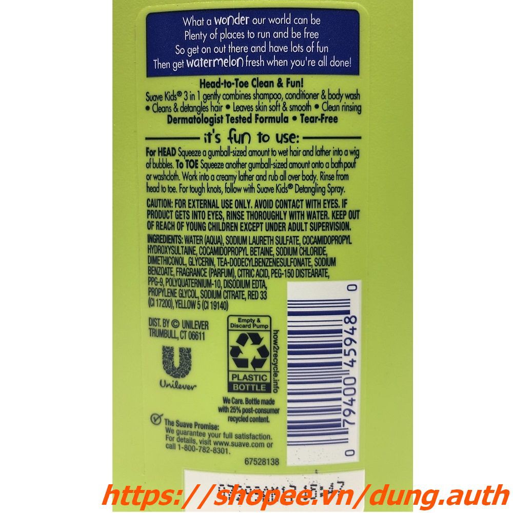 Dầu Tắm Gội Xả Tắm 1.18l Suave Kids 3 Trong 1 (Tắm, gội và xả) | BigBuy360 - bigbuy360.vn