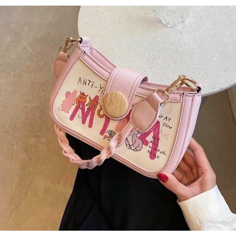 Túi đeo chéo- kẹp nách hoạt tiết dễ thương kiểu dáng hàn quốc full 4 màu hot trend( ảnh thật cuối)