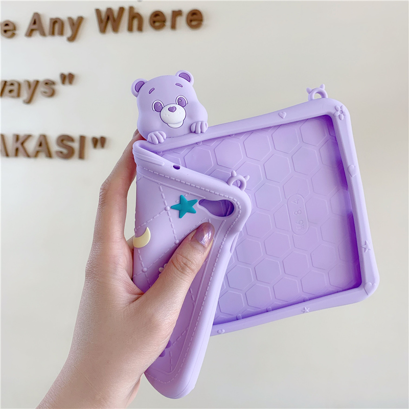 Cute Koera Cartoon Bear New Silicone Apple IPad Air Pro 7.9 9.7 10.5 11 10.9 10.2" Inch Mini 1 2 3 4 5 2017/2018/2019/2020 With Lanyard Cute Cartoon 3D Silicagel Case Cover Protector Sleeves Holder Tablet Cover