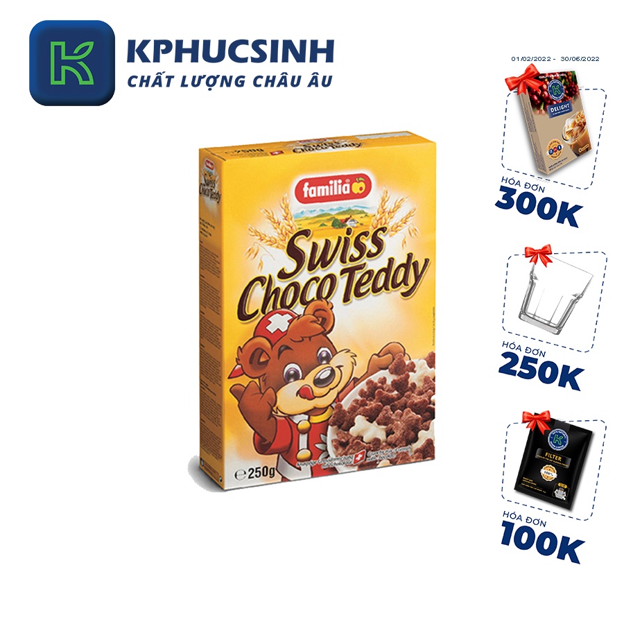 Ngũ cốc sô cô la thụy sỹ hình gấu cho trẻ em hiệu Familia 250g KPHUCSINH - Hàng Chính Hãng