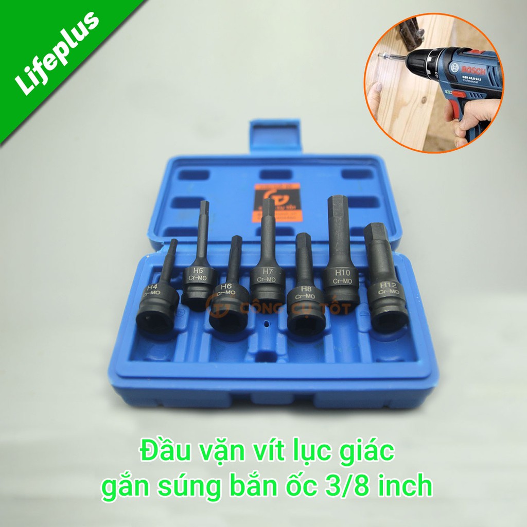 Đầu vặn vít lục giác gắn súng bắn ốc 3/8" thép Cr-MO H4 - H12