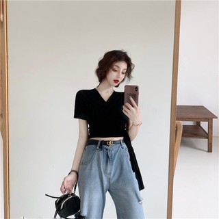 Áo thun crotop thắt eo