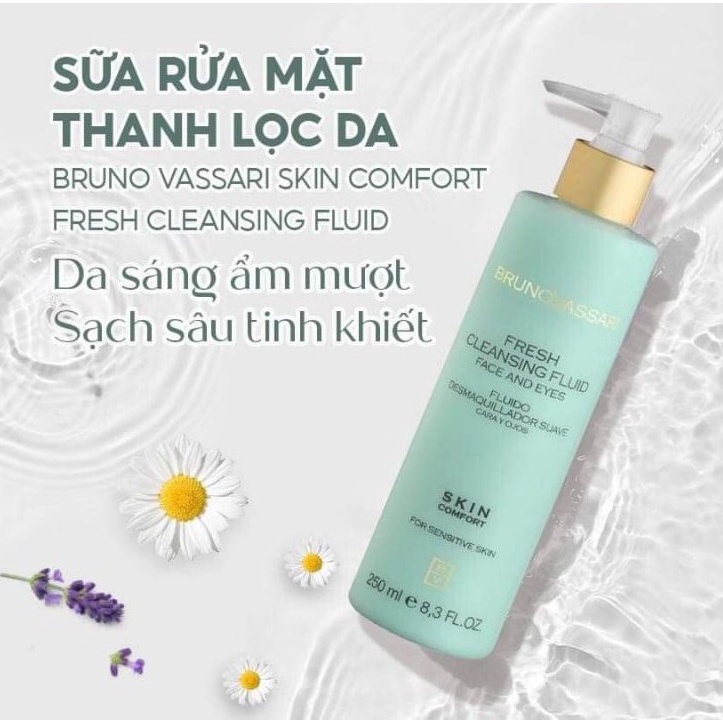 Sữa Rửa Mặt Làm Sạch Thanh Lọc Da Bruno Vassari Skin Comfort Fresh Cleansing Fluid 250ml