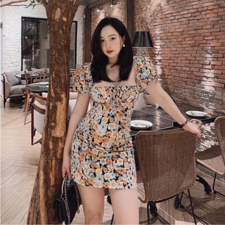 [Hàng Chuẩn] Váy Hoa Cổ Vuông Body, Đầm Hoa Tay Cộc Dáng Ôm Có Ảnh Thật Kèm Video
