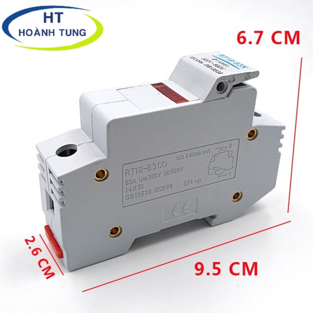Bộ đế cầu chì sứ RT18-63X có đèn loại 1 pha bao gồm vỏ chì và ruột chì sứ bảo vệ quá dòng, quá tải hệ thống điện