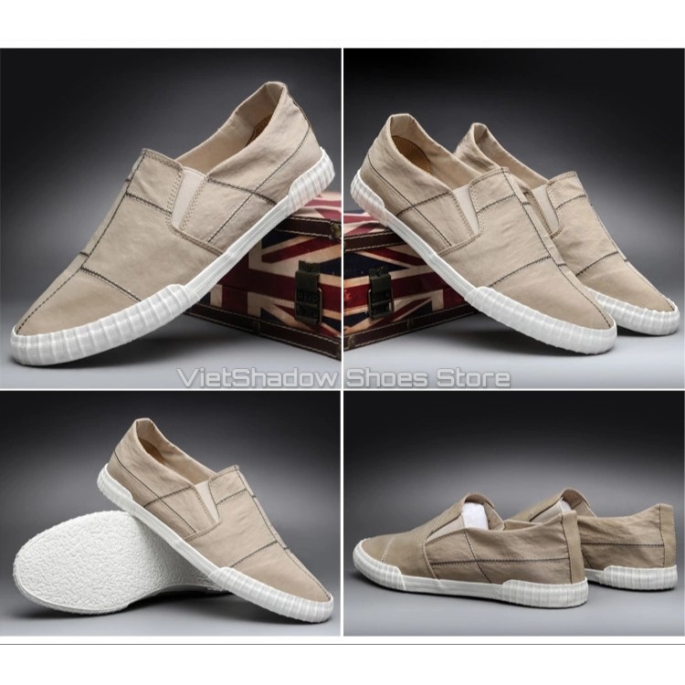 Slip on nam - Giày lười vải nam cao cấp BAODA - Vải polyester 4 màu đen full, đen trắng, xám và khaki - Mã 9070