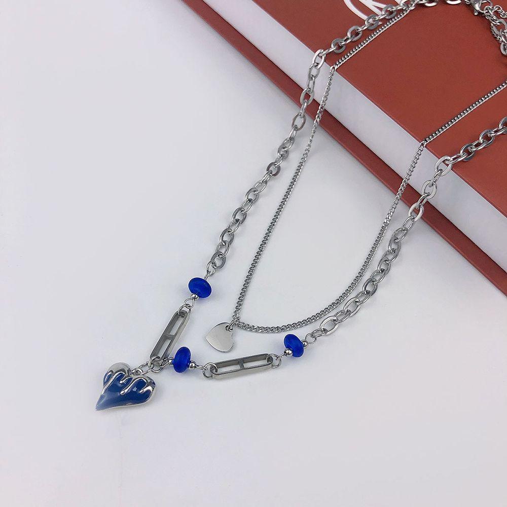 Vòng Cổ Choker Kiểu Dây Xích Mặt Trái Tim Phong Cách Punk Hàn Quốc Màu Xanh Hoàng Gia Thời Trang Dành Cho Bạn Nữ