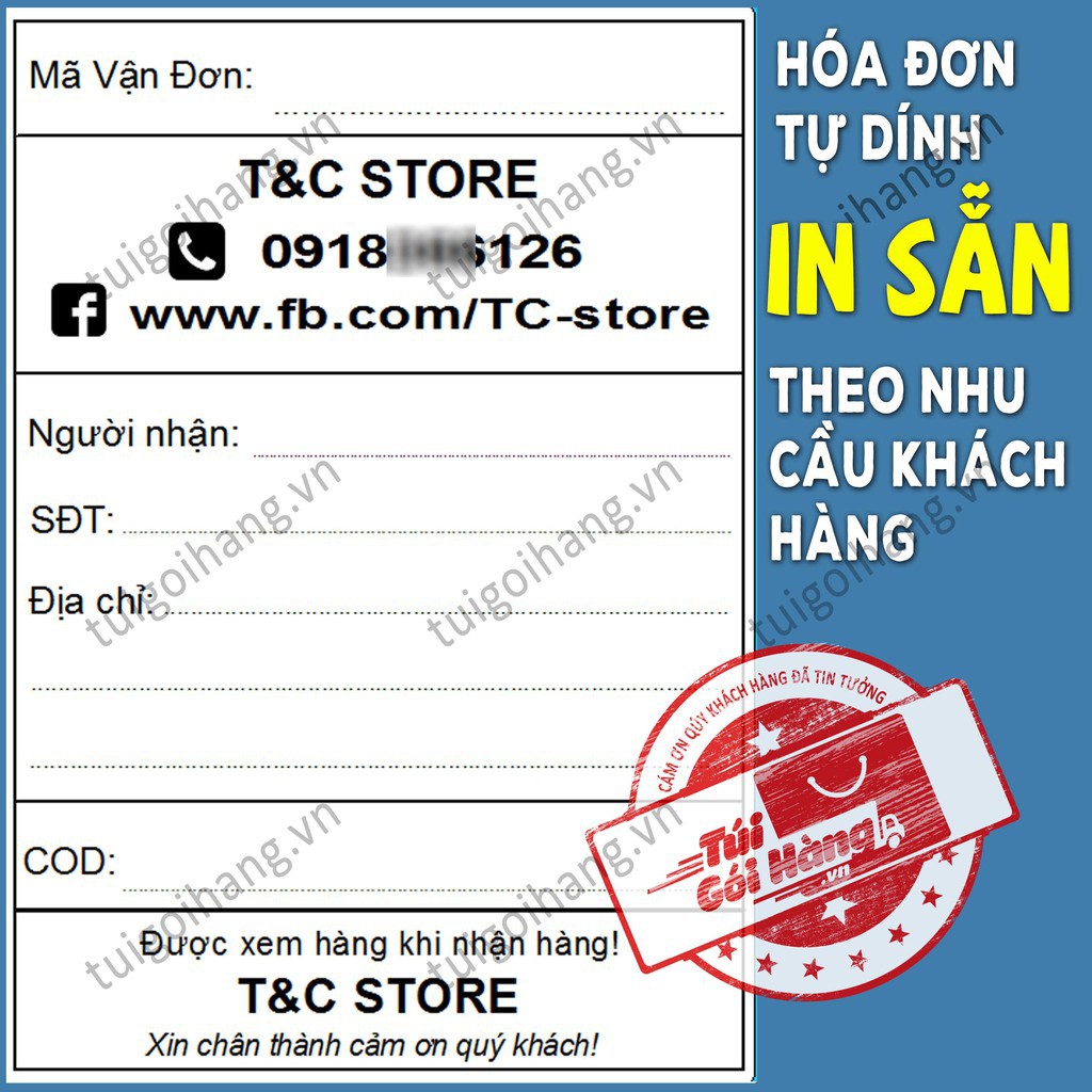 Hóa Đơn In Sẵn TUIGOIHANG Khổ 70x105 mm Cuộn 500 Tem Thiết Kế Riêng Theo Shop