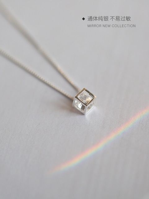 Dây chuyền bạc hình hộp đá trắng siêu sang chảnh giá tốt