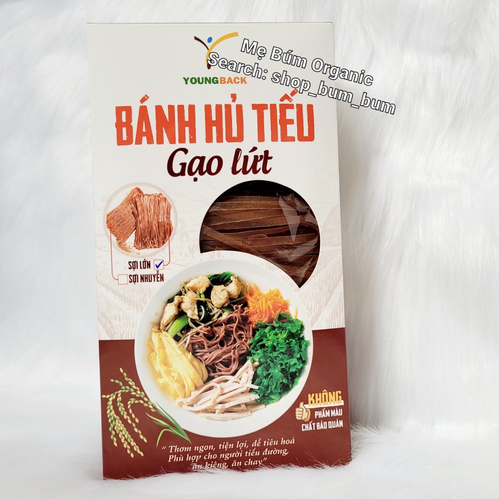 [HCM giao hỏa tốc] Hủ tíu gạo lứt sợi to-Phở gạo lứt thực dưỡng Youngback - Hộp 300g (6 vắt)-  cho ăn kiêng, tiểu đường