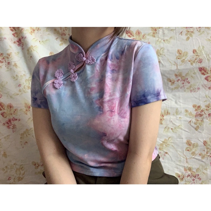 Áo kiểu sườn xám loang màu vintage