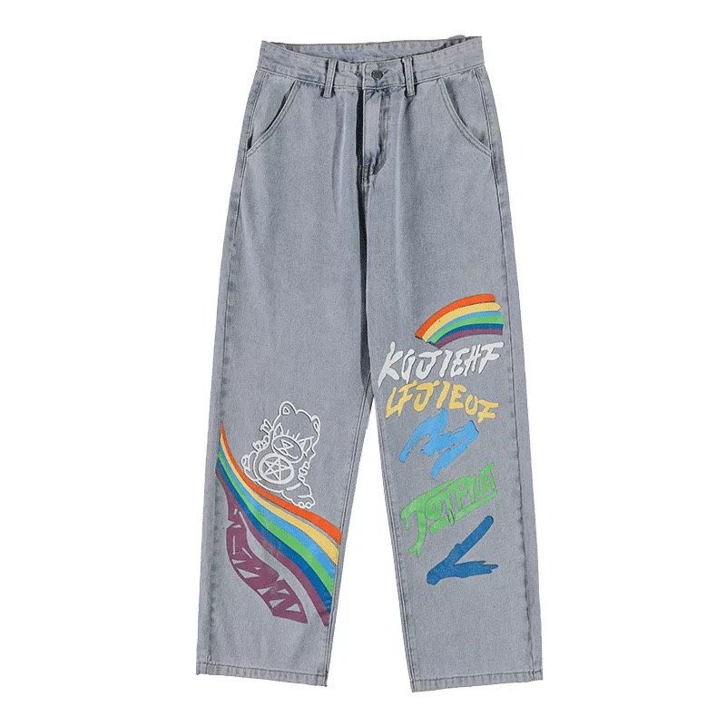 QUẦN JEANS ỐNG RỘNG DÁNG SUÔNG T-A-N PHONG CÁCH HÀN QUỐC-QJI11-THỜI TRANG UNISEX-có size Nam Nữ hình in,màu xanh nhạt