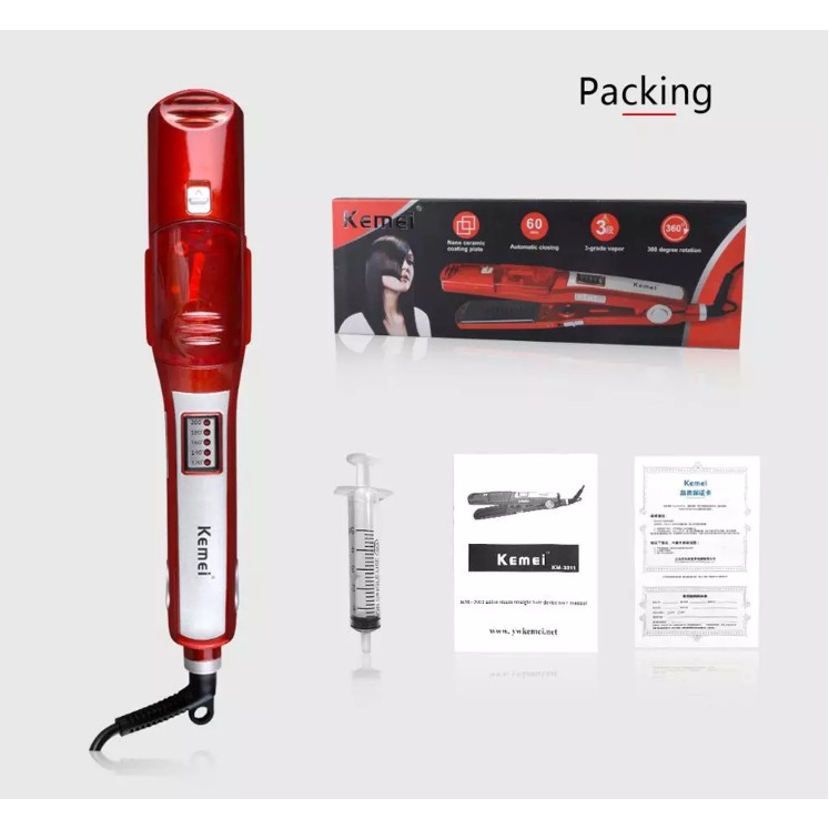 Máy Kẹp Thẳng Tóc Bằng Hơi Nước Kemei 3011