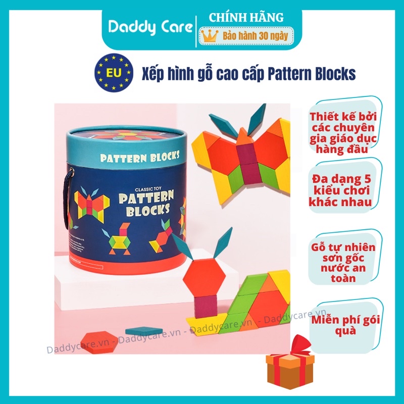 Đồ Chơi ghép Hình sáng tạo đồ chơi gỗ 250 chi tiết Mideer Pattern Blocks cho bé 3,4,5,6,7 tuổi