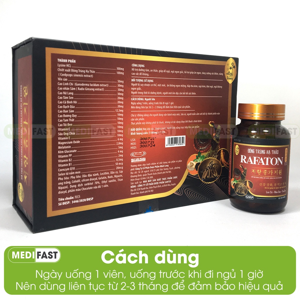 Hồng sâm Rafaton - Tăng cường sức khỏe, tăng cường hệ miễn dịch, giảm mệt mỏi - từ linh chi, nhân sâm - Hộp 2 lọ 3 viên