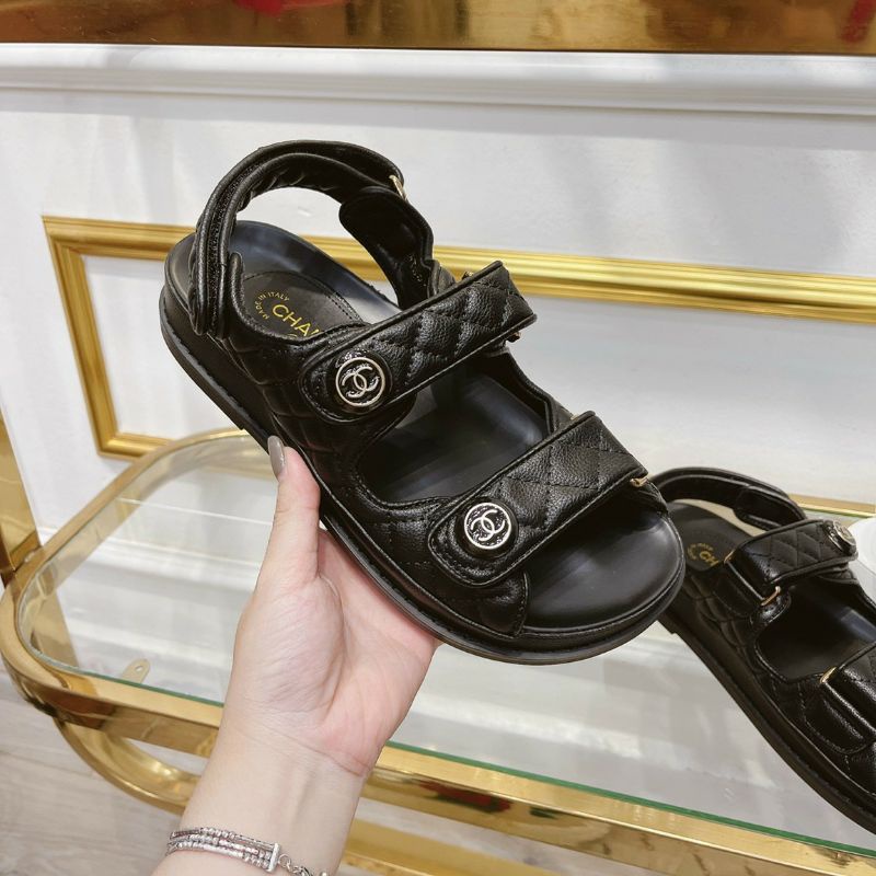 Xăng đan Chà neo da lì trần chỉ ô trám đen trắng nude hàng Vip tag cúc và xích