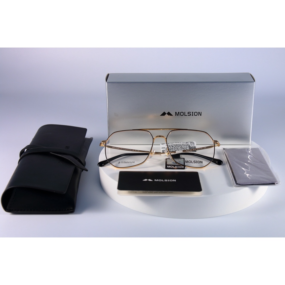 Gọng kính titanium Molsion MJ-7128 màu vàng viền đen Full box