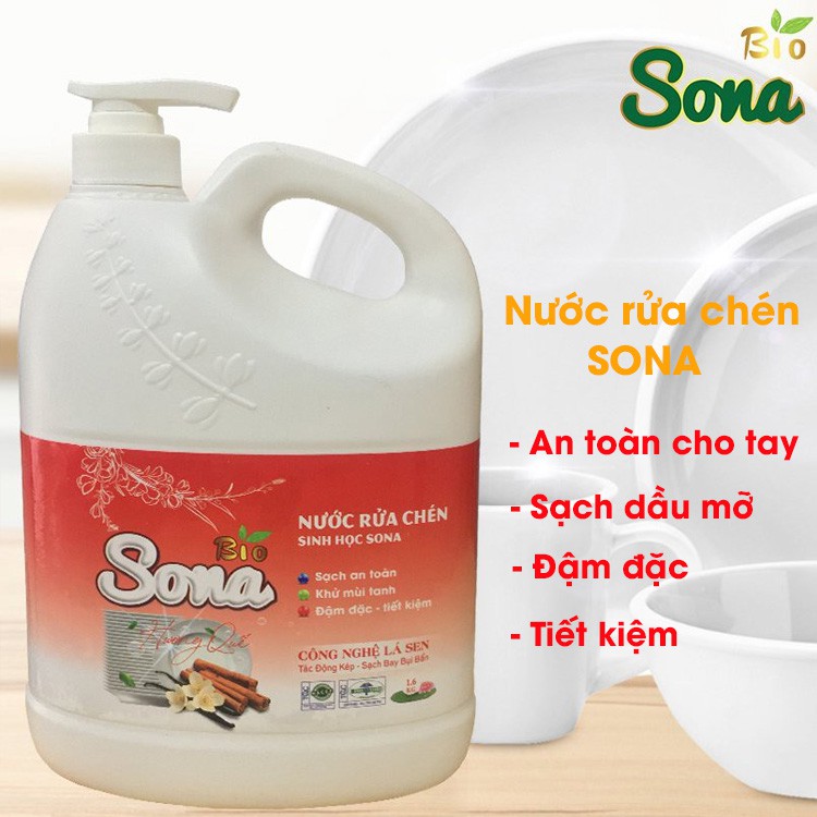 Nước rửa chén bát hữu cơ hương Quế, Dừa, Chanh, Thảo Dược SoNa/Emily 1,6kg/1,8kg