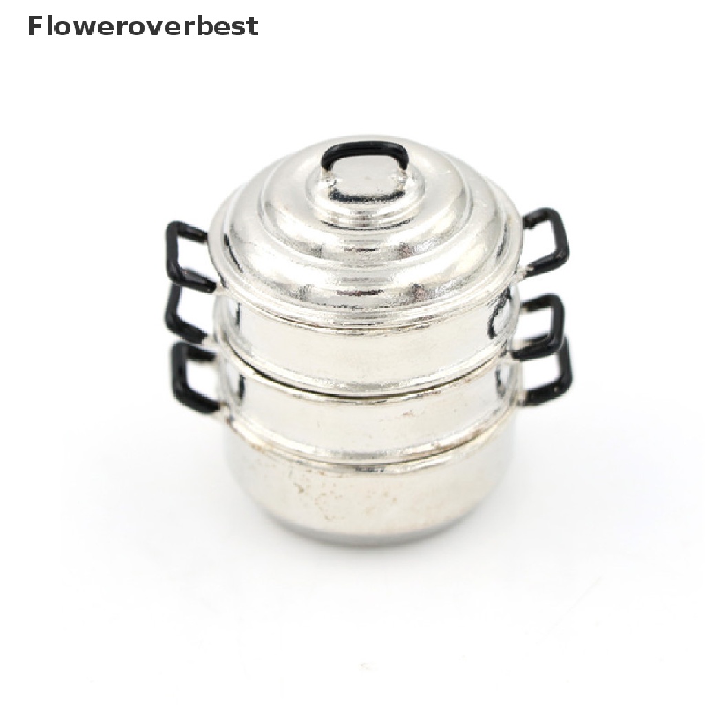 Mô hình nồi hấp 3 tầng đồ chơi bằng kim loại trang trí nhà bếp cho nhà búp bê tỷ lệ 1:12