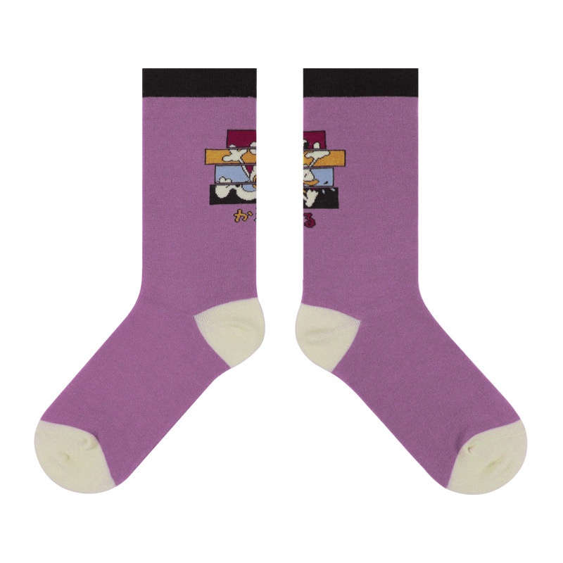 Vớ WAFNHA D110 cotton cổ cao vừa họa tiết ếch hoạt hình xinh xắn dành cho bé gái